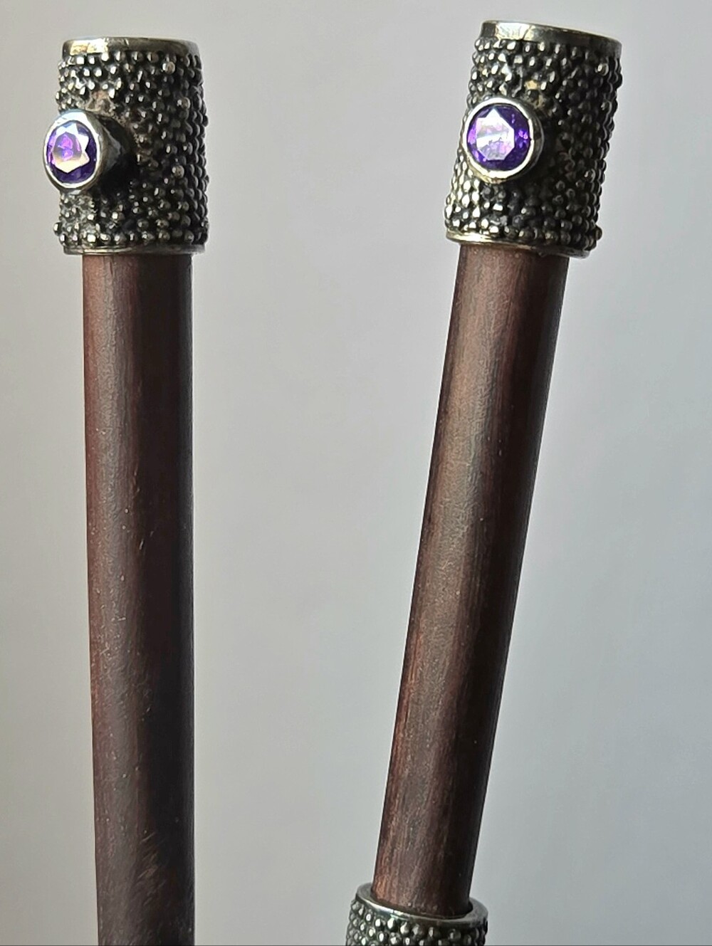 (2) Artisan Amethyst Wood Hair Sticks